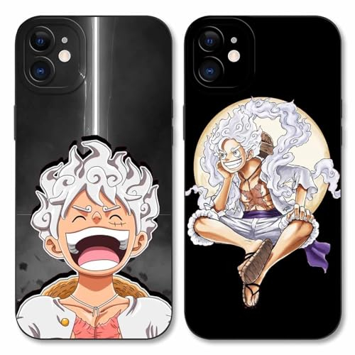 2 Stück Handyhülle für Apple iPhone 11 Hülle 6.1'' Anime Luffy Zoro Gear 5 Sun God Nika Muster Design Manga Mode Case Kameraschutz Schutzhülle Stoßfest TPU Silikon Weich Ultra Dünn Schwarz4