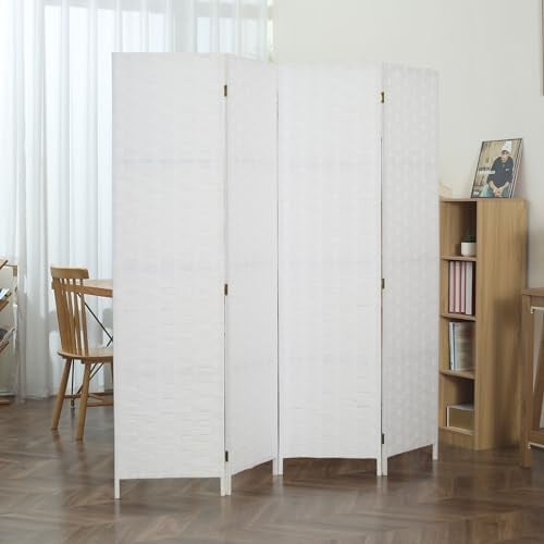 Makika Trennwand/Raumteiler Faltbar aus Papier und Holz - Paravent Umkleide Sichtschutz Spanische Wand - 180 x 180 cm Raumtrenner 4 teilig Leinwand - Weiß Eckig