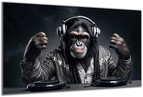 DARO Design - Wand-Bild auf 6mm HDF 84x56 cm DJ Affe Monkey Musik - Wand-Deko Bilder Geschenk