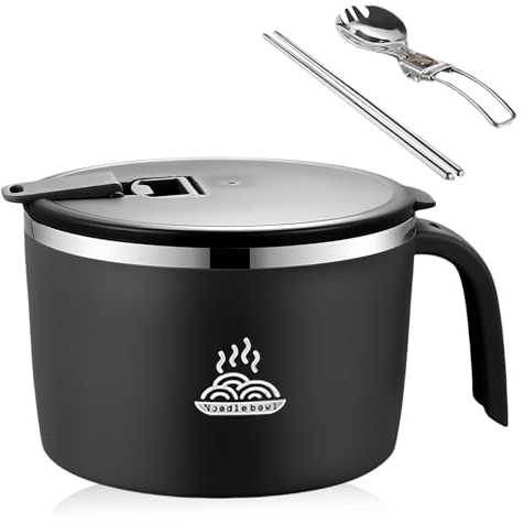 MEYAGOT Bol Ramen avec Couvercle, 1300ml Bol Nouilles Instantanées, Bol À Soupe avec Couvercle, Bol À Ramen avec Couvercle, Bol Ramen Acier Inoxydable, Bol de Soupe Japonaise pour Dortoir du Bureau