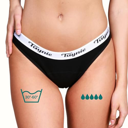 Taynie Active extra stark Periodenunterwäsche Starke Blutung - Periodenwäsche - Menstruationsunterwäsche - ersetzt 3,5 Tampons, Periodenslip Tragedauer bis 12 Std., waschbar bis 60°C (38, Schwarz)