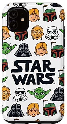 iPhone 11 Star Wars Character Sketch Luke Yoda C-3PO Boba Fett White Case