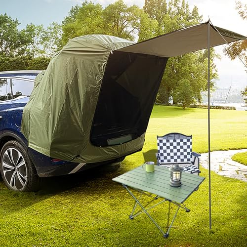 Tienda de campaña trasera para coche, con mosquitera, resistente al viento, protección solar e impermeable, para SUV, toldo para camping y aventuras al aire libre, verde