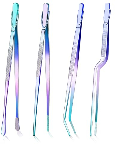 GEEKHOM Pinzas de cocina [4 unidades] Pinzas finas largas de 12 pulgadas, pinzas de cocina de acero inoxidable, pinzas de chef profesionales para barbacoa, hornear, asar, decoración de postres,