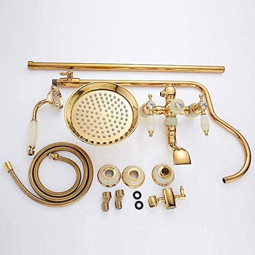 CCKUHN Bathroom Shower System Jade Brass Golden European Retro Paint 3-Function Shower Shower Faucet With Rainfall Shower And Handheld Shower, Adjustable Shower Set good