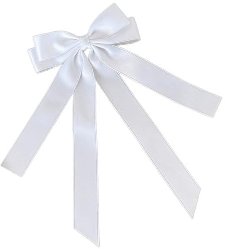 Uoocg Fermaglio per capelli da donna in raso setoso con fiocco, elegante, per ragazze (bianco)