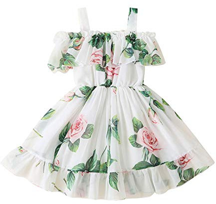 Rüschen Party Slip Casual Baby Kinder Kleinkind Blumendruck Prinzessin Mädchen Kleid Mädchen Kleid & Rock Brieftaschenkette (Green, 1-2 Years)
