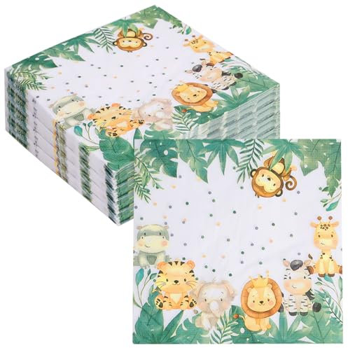40 Stück Servietten Kindergeburtstag Waldtiere, 33x33 cm Servietten Dschungel, Party Tischdeko Waldtiere Servietten, Tiere Servietten Geburtstag für Geburtstagsfeiern, Babyparty, Mottopartys