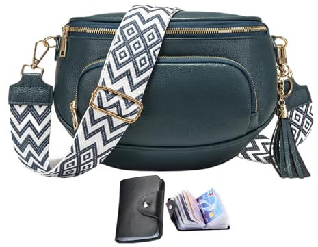 KUNKUN Umhängetasche Damen Große Bauchtasche Damen Crossbody Bag Veganes Leder Handytasche Zum Umhängen senden RFID-Blockierung Kreditkartenpaket- Blau