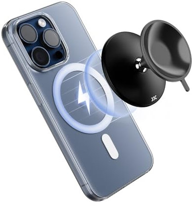 JJC Magnetic Suction Phone Mount, Universal Cellphone Stand Finger Grip for iPhone 17 16 15 14 13 12 & All Phones, 8 Strong Magnets Hands-Free Phone Holder with 1.6 Suction Cup Area for Flat Surfaces