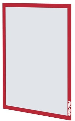 Franken Aushangrahmen PRO DIN A3, Selbstklebender Info-Rahmen, 2 Stück, Hoch und Querformat, Transparente Hartfolie mit magnetischem Verschluss, Rot, AR15012