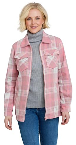 Amber Ladies Fleece Lined Zip Front Check Outer Shirt Cosy Flannel Style Pink 16