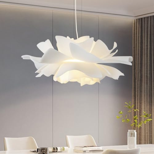 ENXING Moderne Blumen Pendelleuchte Acryl Blütenblatt Pendelleuchte Weiße Dekorative Pendelleuchte Höhenverstellbar Geeignet Für Esszimmer Wohnzimmer Schlafzimmer Küche Korridor(50cm)