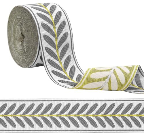 Yuuzue Jacquard-Band, gewebt, 6,1 cm, Blattmuster, Stickerei-Bordüre, für Bastelarbeiten, handgefertigte Taschen, Gürtel, Kleidungsdekoration, Vorhang und Heimdekoration, 9 m