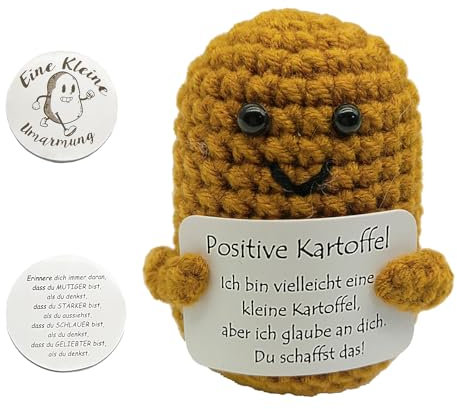 Patate Positive,Poupées de Pomme Terre avec Carte Positive,Peluche Insolite,Gadget Insolite Utile Rigolo pour Petit Cadeau Femme Homme Couple Enfant,Original Motivantes Tricotée Idee Cadeau Femme