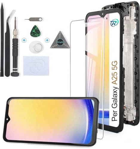 RongZy OLED LCD Schermo per Samsung Galaxy A25 5G A256B Display di Ricambio Touch Screen Digitizer Parti di Riparazione per Samsung Galaxy A25 5G LCD Display con Strumenti(Nero con Cornice, 6.5)