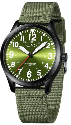 CIVO Uhren Herren Militär Outdoor: Mode Quarzuhr mit Groß Zahlen - Analog Wasserdicht Nylonband Grün