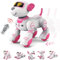 BAKAJI Chien robot radiocommandé rose, chien interactif pour enfants, jeu jouet avec commandes vocales, animal domestique à batterie rechargeable, aboie, scodinzola, idée cadeau