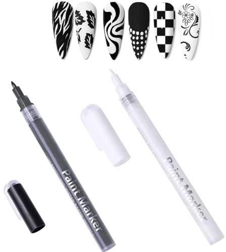 2-in-1 White Nail Art Pens - Nail Whitening & French Tip - Black & White Pens