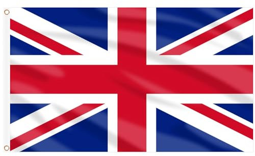 AhfuLife Bandera de Reino Unido 90cm x 150 cm, 4 Piezas Bandera Reino Unido Grande Con Ojales De Latón, Union Jack Bandera en Poliéster para Defiles, Fiestas, Decoraciones de Jardín