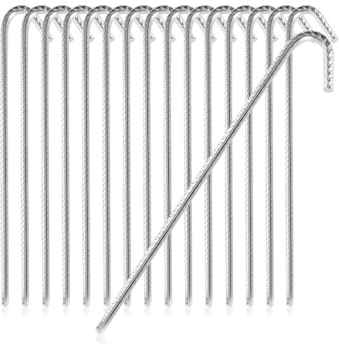 COM-FOUR® 16x XL Bodenanker aus massivem Stahl, J-Form 40 cm, Ø 1 cm – verzinkte Erdanker für Zelt, Pavillon, Hüpfburg, Trampolin, auch als Bewehrungsstab für den Boden, stabil & rostfrei