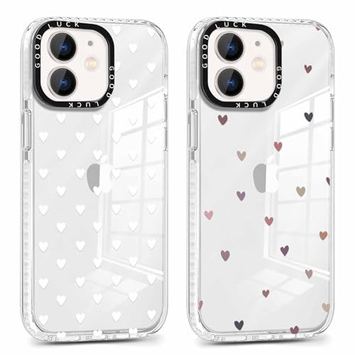 ZhuoFan 2 Stück Handyhülle für iPhone 11 6,1, Aesthetic 3D Liebe Muster Design Weiss Hülle Durchsichtig Silikon TPU Dünne Bumper Mädchen Junge Stoßfestes Cute Schutzhülle, 06