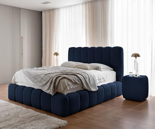 FURNISTAR Polsterbett Chloe mit Bettkasten, Bett 140x200, Doppelbett mit Stauraum und Lattenrost, Boxspringbett-Optik, ohne Matratze, Schlafzimmer - Dunkelblau