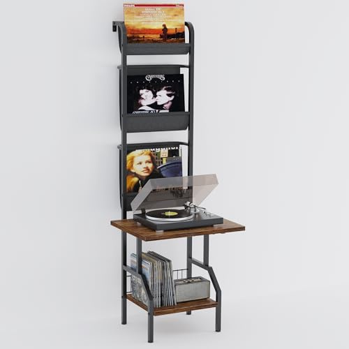 Lutown-Teen Record Player Stand with Vinyl Record Storage, Turntable Stand, Holds up to 200 Albums, 5-Tier, for Living Room, Rustic Brown