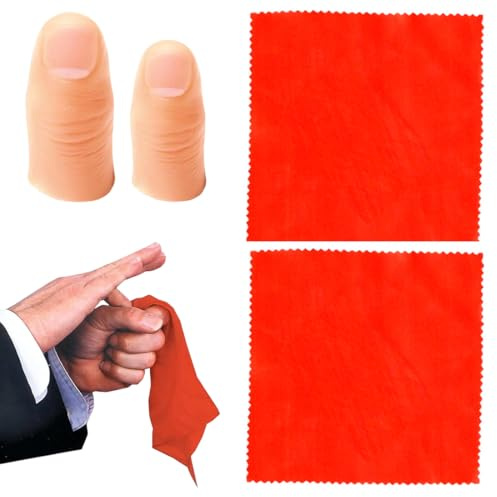 KEQAR 2 accessoires de pouce magique, tour de magie, accessoire de magie, et 2 mouchoirs rouges, 1 grand et 1 petit, convient à tous, pour la fête des articles de magie