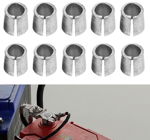 10 Stück Autobatterie Adapterhülsen, Batteriepoladapter Batterieanschlusshülsen Batteriepol Anoden Kathoden Adapter Autobatterie Anschlusskonverter für Positiven und Negativen Batteriepol (Silber)
