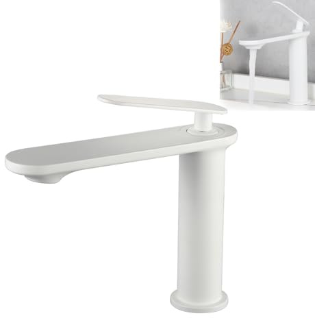 VIROVA Grifo de lavabo de acero inoxidable, diseño moderno y minimalista con maneta ergonómica, resistente a la corrosión y fácil de instalar, ideal para baños modernos (Blanco Mate)