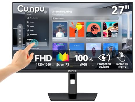 CUNPU Tattile Monitor 27 Pollici FHD, Tocco a 10 Punti Nano IPS 1080P 60Hz, 100% sRGB, Compatibile VESA, Regolazione Inclinazione, VGA HDMI per PC, Portatile, Business e Workstation