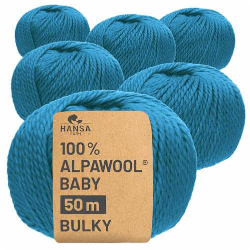 HANSA-FARM | 100% Baby Alpakawolle in 50+ Farben (kratzfrei) - 300g Set (6 x 50g) - weiche Alpaka Wolle zum Stricken & Häkeln in 6 Garnstärken by Hansa-Farm - Petrol uni (Blau)