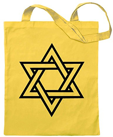 Kiwistar - Baumwolltasche - gelb - Davidstern Judentum - Tragetasche Stoffbeutel Umhängetasche Langer Henkel