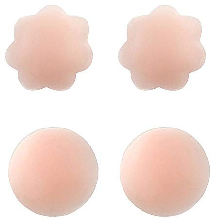 Qiuyan 2 Pairs Silicone Nipple Covers Pasties Invisible Reusable Adhesive for Party Dress - Round and Flower