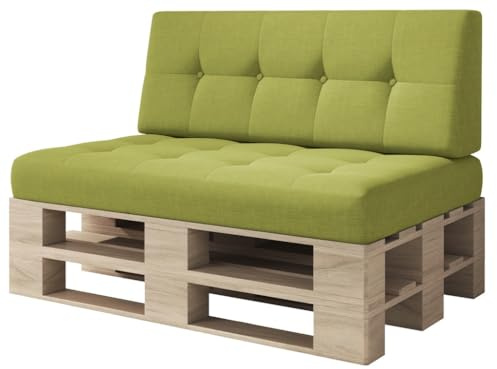 sunnypillow Palettenkissen für Palettenmöbel - 2er Set - Palettenauflage für Palettensofa - Palettenpolster für Garten, Gesteppte Kissen mit Knöpfen für Europaletten - Rückenkissen & Sitzkissen Grün