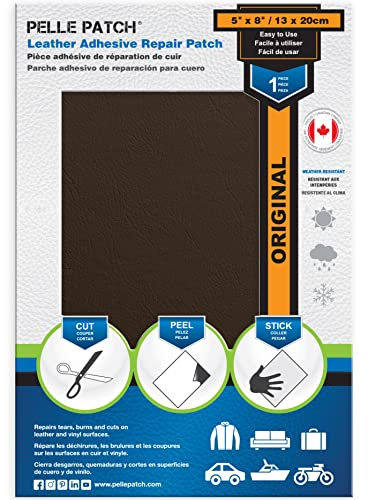 Pelle Patch - Ledersitze reparaturset Auto - Kunstleder selbstklebend braun - In 25 Farben erhältlich - Original 13cm x 20cm - Braun