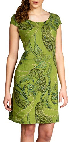 Caspar SKL022 Damen Sommer Leinenkleid mit Paisley Print bis Größe 50, Farbe:grün, Größe:XL - DE42 UK14 IT46 ES44 US12