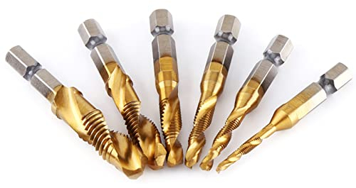 HSS Juego de Brocas para Taladrar, Rosca Métrica Brocas de Titanio Recubiertas con Titanio y Brocas para Madera Plástico Aluminio Cobre 6PCS / Conjunto M3 M4 M5 M6 M8 M10
