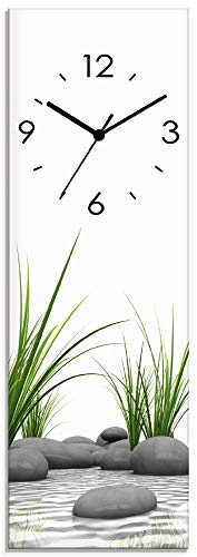 ARTLAND Wanddeko Wanduhr ohne Tickgeräusche Glas Quarzuhr 20x60 cm Rechteckig Lautlos Natur Design Zen Spa Steine Asiatisch Modern T6CD