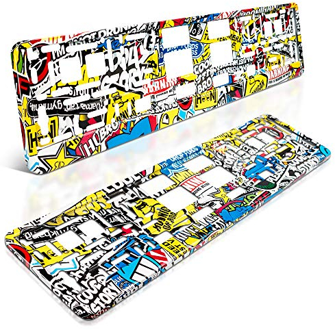 schildEVO 2 Kennzeichenhalter | STICKERBOMB | Hochglanz Lack-Look | Hydrografik | Comic Sticker bunt | Nummernschildhalter | Kennzeichen-Halterung | DHL-Versand