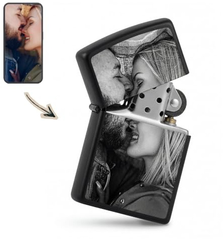 Pixadruck Personalisiertes Feuerzeug mit Foto – Individuelles Geschenk für Männer – Feuerzeug mit Gravur in Schwarz/Weiß