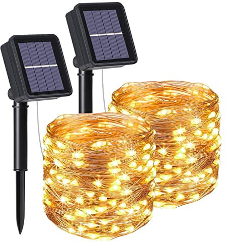 flintronic Guirlande Lumineuse Solaire, Lumières de Jardin 2PCS (100 LED 8 modes) 10M / 33ft, Exterieur Étanche Lampe Solaire, LumièRe DéCoréE Étanche pour Noël, Mariage, Fête, Maison