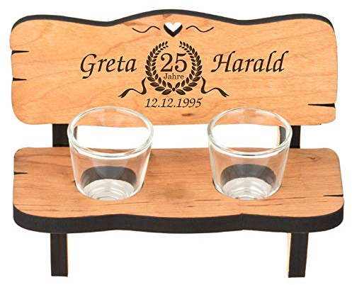 4youDesign Schnapsbank • 25 - Silberhochzeit • mit Schnapsgläsern mit Gravur | Hochzeitsgeschenke Geschenk zur Hochzeit für Brautpaare personalisiertes Geschenk zum Hochzeitstag (Silberhochzeit)