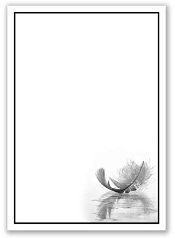 50x Trauerpapier DIN A4 Motiv: Motiv schwarzer Trauer-Rahmen mit Feder - Briefpapier Trauer 297 x 210 mm - 90 g/m² Kondolenz Papier - Trauer Papiere by GUSTAV NEUSER