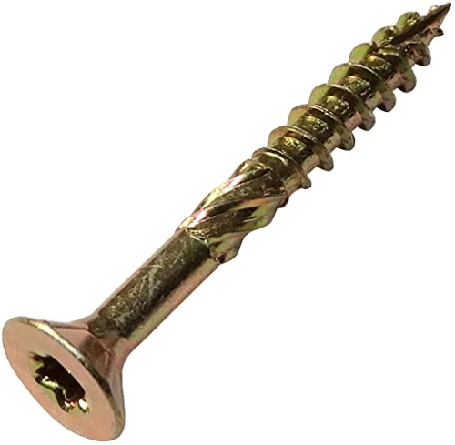 AERZETIX - C44454 - Lot de 100 - Vis à bois Ø3.5x30 mm tête fraisée à empreinte étoile T15 - en acier zingué jaune - assemblage filetage serrage fixation charpente contreplaqués agglomérés mélaminés