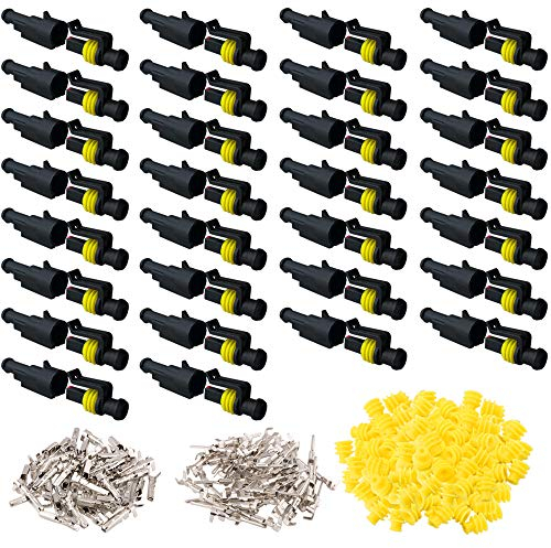 QitinDasen 30 Set 1 Pin Waterproof Car Electrical Connectors, Sealed Waterproof Electrical Connector Plug Socket Kit, for Car Truck Boat