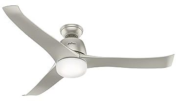 HUNTER FAN Ceiling Fan Harmony 137 cm Indoor, 3 Reversible Blades Matte Nickel, 3 Speeds, Remote Control, Reversible, Ideal for Summer or Winter, Model 50625