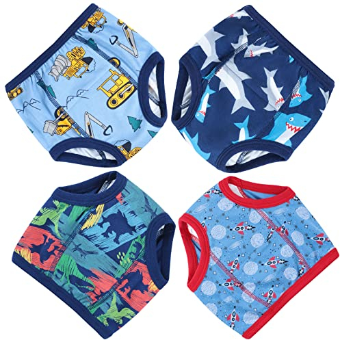 FLYISH DIRECT Potty Training Pants, Boys Training Pants 5 Years, 100% Cotton Toddler Training Pants Cartoon, 4 Packs