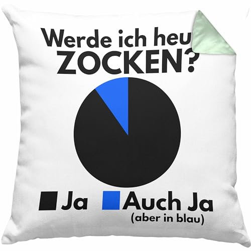 Trendation Lustige Zocker Gamer Kissen mit Füllung 40x40 Geschenk Werde Ich Heute Zocken (Grün)